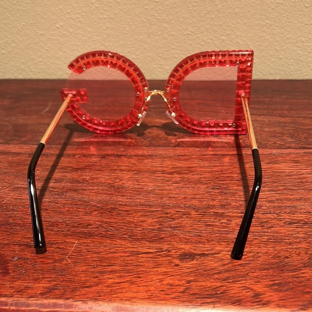 Sunnies Say DG They Are Red With Pink Rhinestones